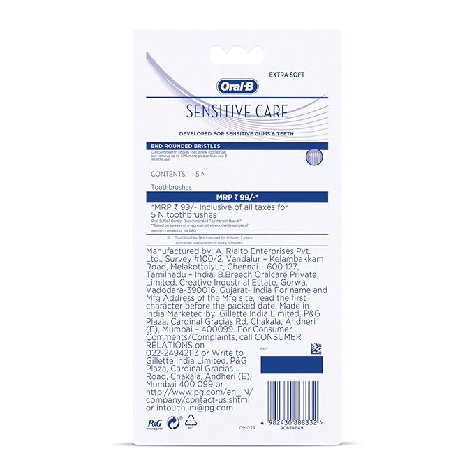 Oral B Sensitive Care Toothbrush 5 Unit