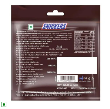 Snickers Bar 3 U X  MRP 40, 45 g