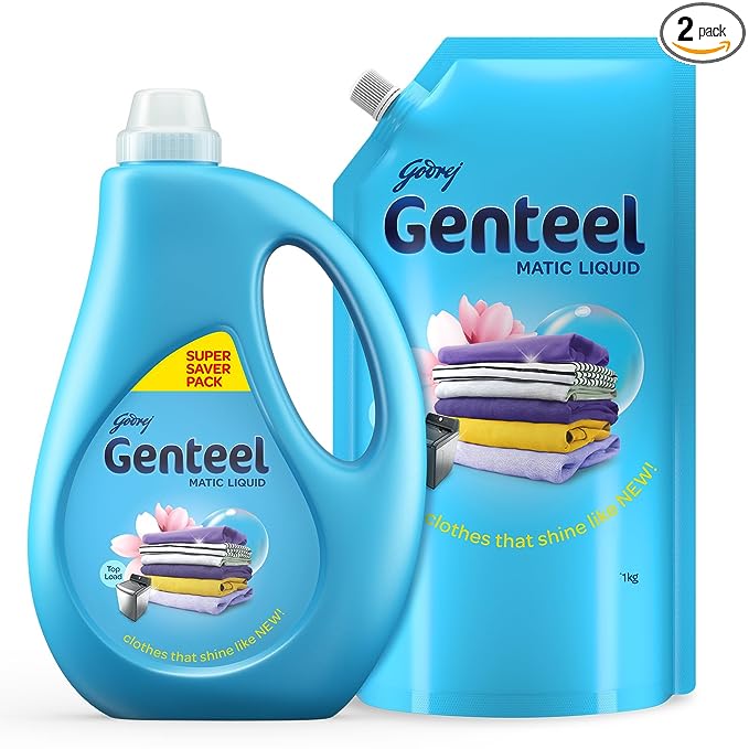 Genteel Matic Liquid Detergent 1 kg bottle + 1 kg Refill Pouch