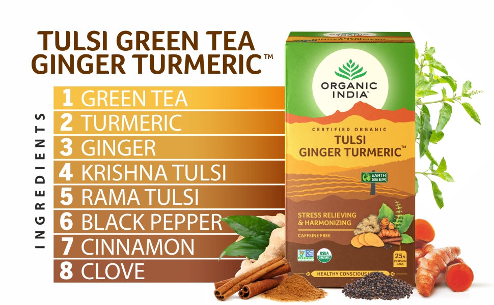 Organic India Tulsi Ginger Turmeric 25 Tea Bags